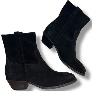 ba&sh Chester Black Suede Western Ankle Boots Low Block Heel Portugal EU 39